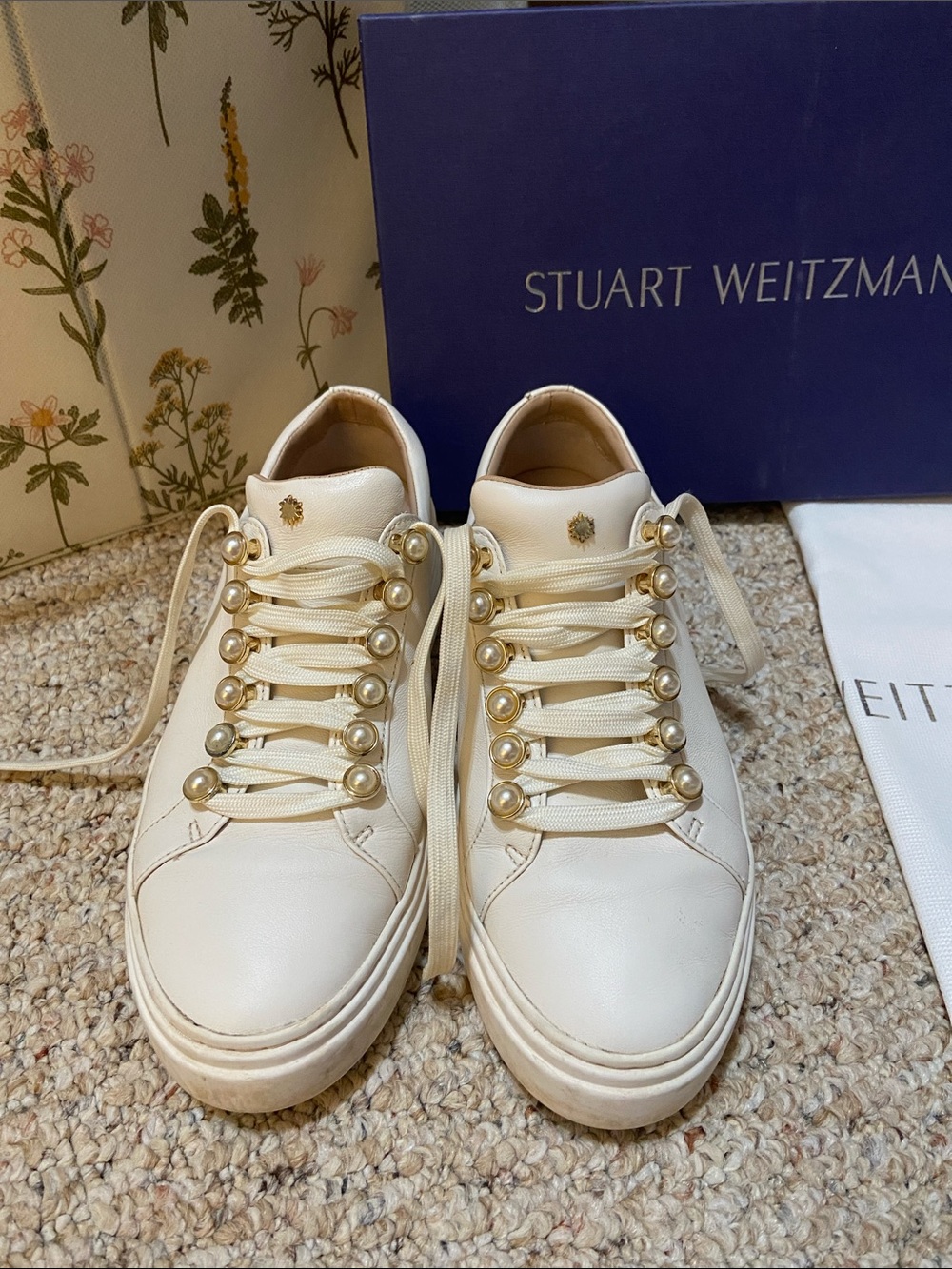 Stuart Weitzman Women's Embellished Lace-Up Platform Sneakers: Size 7